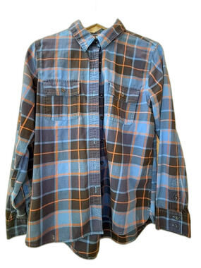Patagonia Women's 8 Blue Plaid Organic Cotton Flannel Long Sleeve Button Up